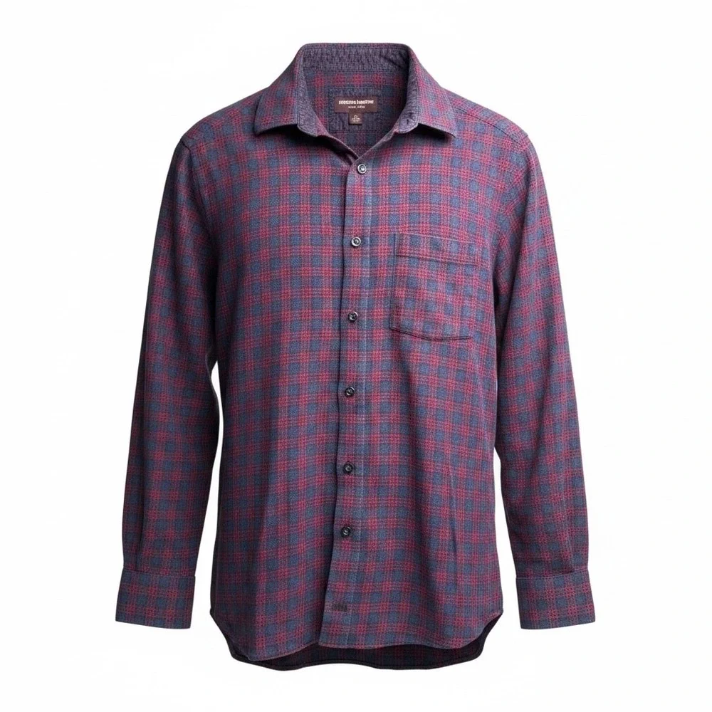 Y2K Cotton Plaid Flannel Shirt Button Down Medium Preppy Heritage